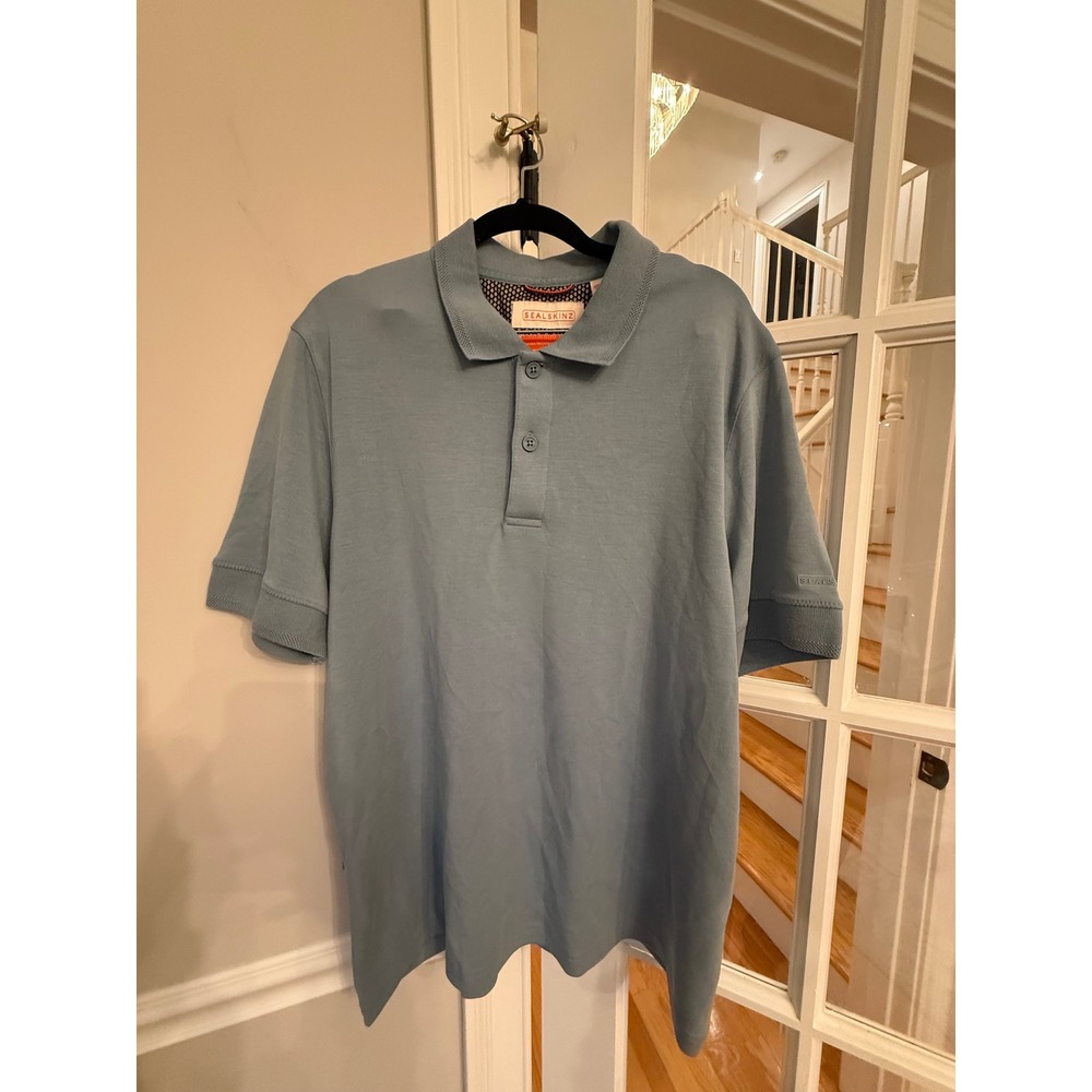 Sealskinz Mens XL Light Blue Short Sleeve Polo Shirt with Side Zip Pocket